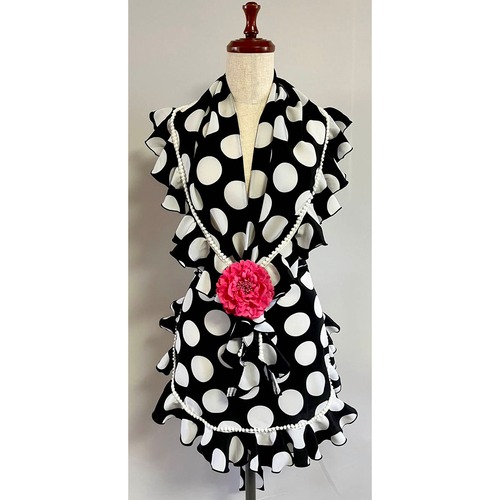 AA-PD-25125　エプロン・ピキージョセット　黒×白大玉　アイレ製★1点物★