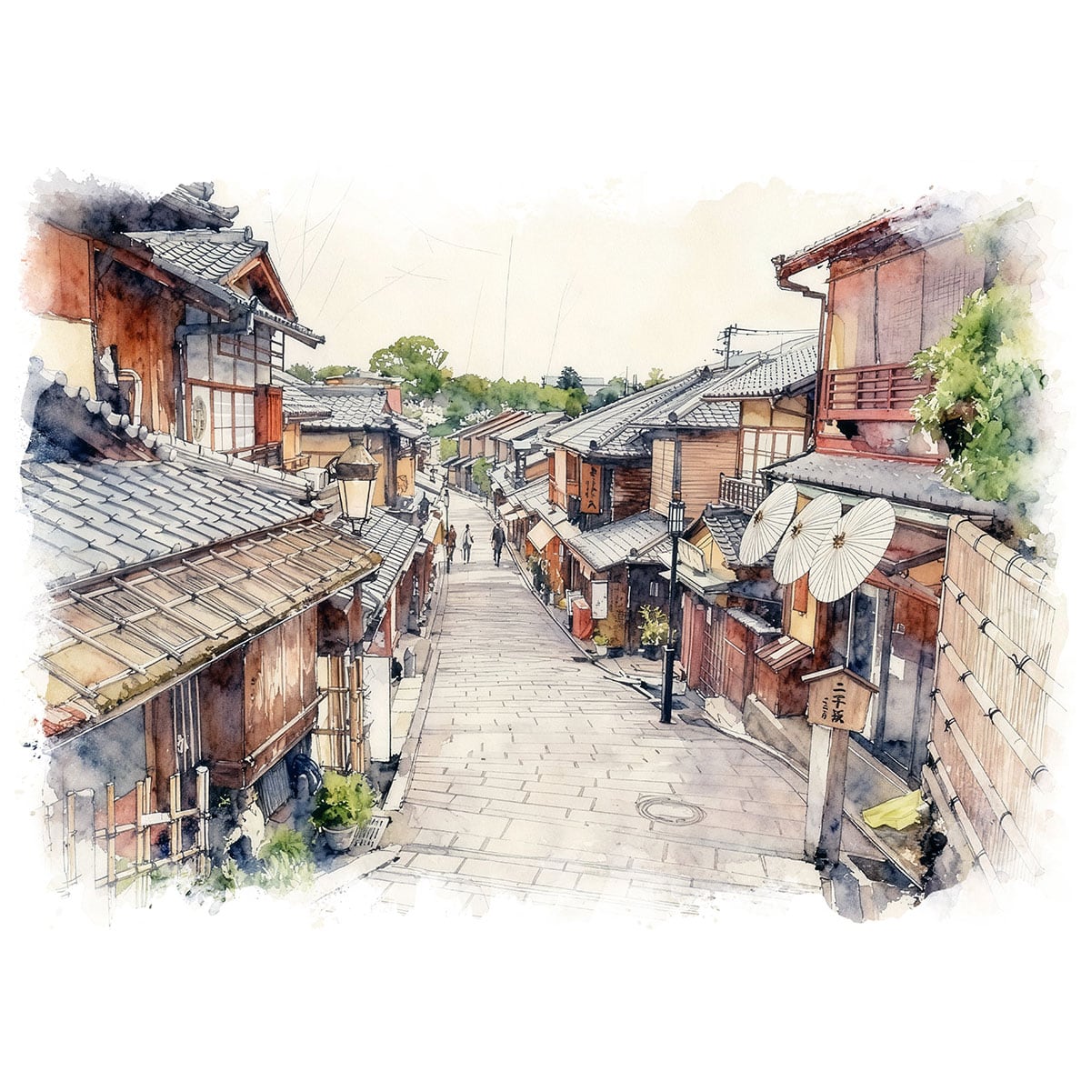 絵画 風景画(街並み) 日本 京都府 二寧坂(二年坂) インテリアアート額