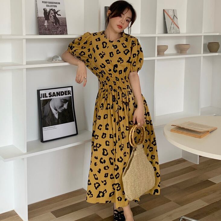 レオパード柄ワンピース 全3色 ワンピース ワンピ レオパード ウエストシャーリング 半袖 かわいい 人気 レディース 安い 韓国ファッション Sinsakumall