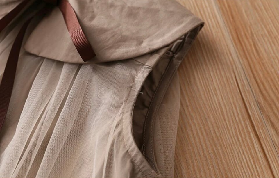 ノースリーブチョコレートワンピース••••••海外子供服 プチプラ ドレス 韓国 ラウンドカラー 付襟 ナチュラル リボン 発表会 フォト イベント キッズ