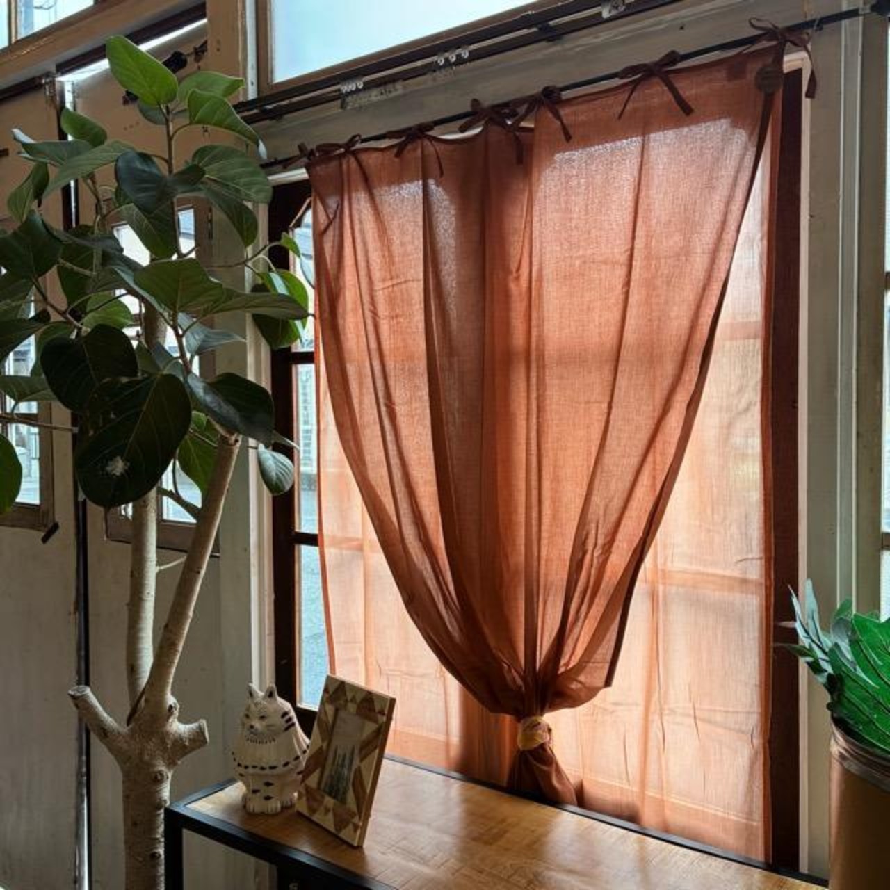 India Cotton voile double curt ains Light red 100×180cm　　 インド　コットンボイルダブルカ ーテン　ライトレッド　レースカ ーテン　間仕切り