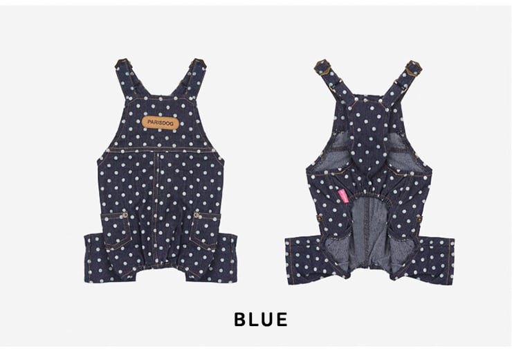 ドットデニムオーバーオール S ~ XL 2color / 犬服 オールインワン つなぎ 小型犬 中型犬 ドッグウェア お揃い 可愛い 犬の服 tsu3