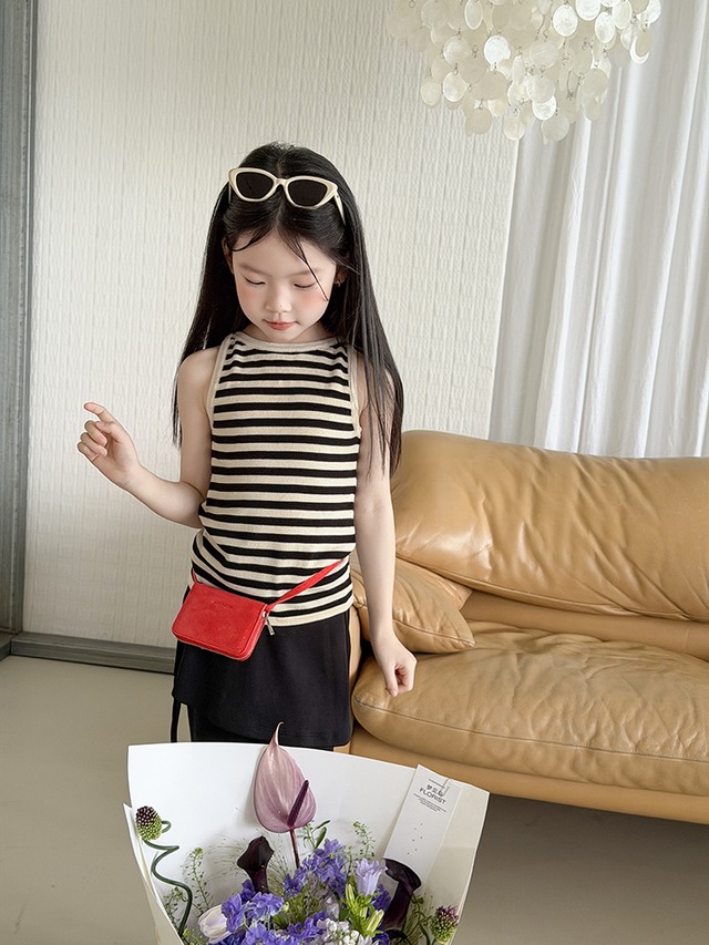 【KID】アイボリーストライプノースリーブTシャツ - 17