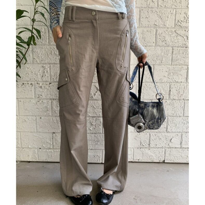 Wide Leg Pants with Zipper Pockets 1color A0037