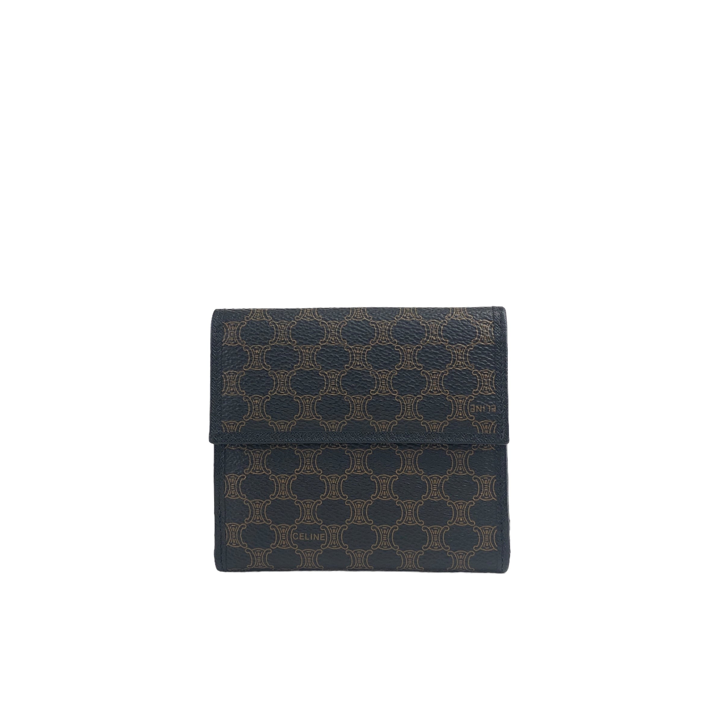 【美品】CELINE セリーヌ マカダム トリオンフ 本革二つ折り財布 レザー CELINE セリーヌ マカダム トリオンフ レザー 財布 ブラック vintage