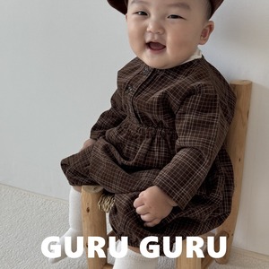 【guruguru】コーデュロイチェックロンパ ブラウン 70~90cm 241203