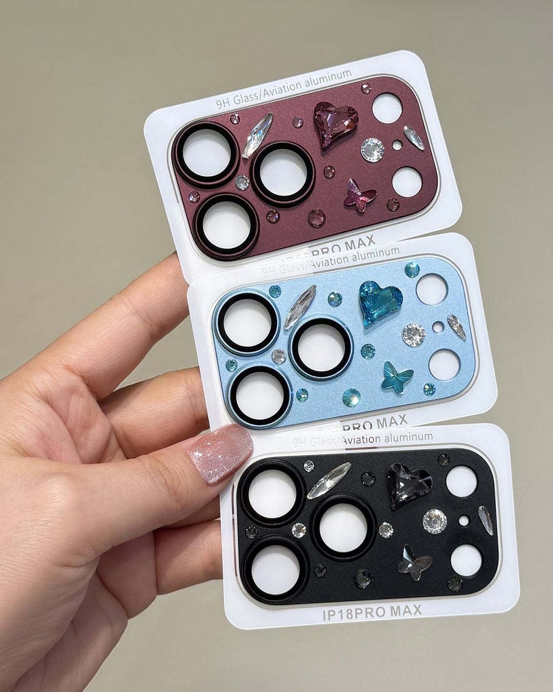 ビジュー付き メタルフレーム iPhoneカメラレンズプロテクター(4 colors)