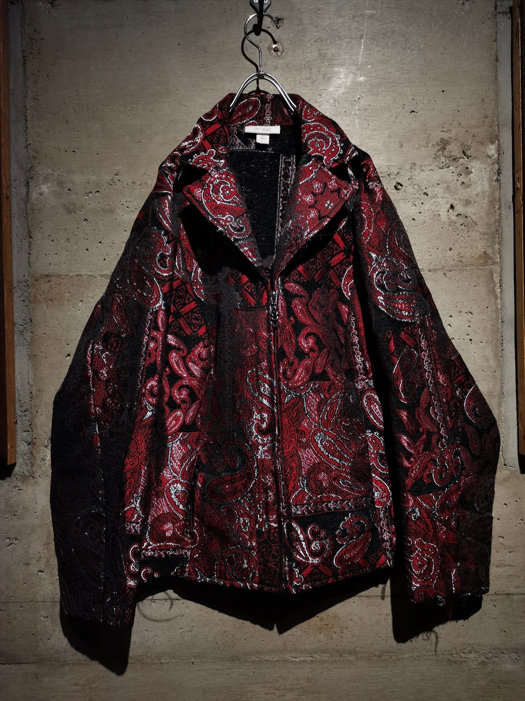 下北沢Caka ヴィンテージ スタンドカラージャケット Caka】Chenille×Jacquard Beautiful Paisley Pattern Vintage