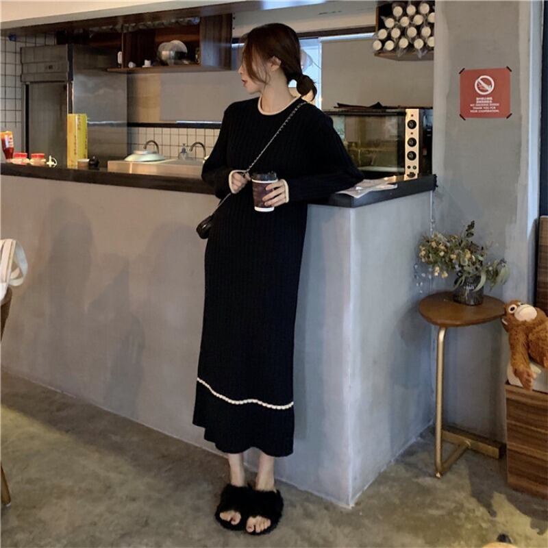 ブラックセーター ドレス スプリングルーズニットスカート 春物 YY-ファッション94842386811