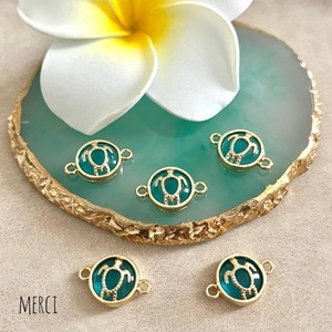 ホヌ両カン/ダブルカン/コネクター /チャーム/クリアブルー/ハワイアン/海亀