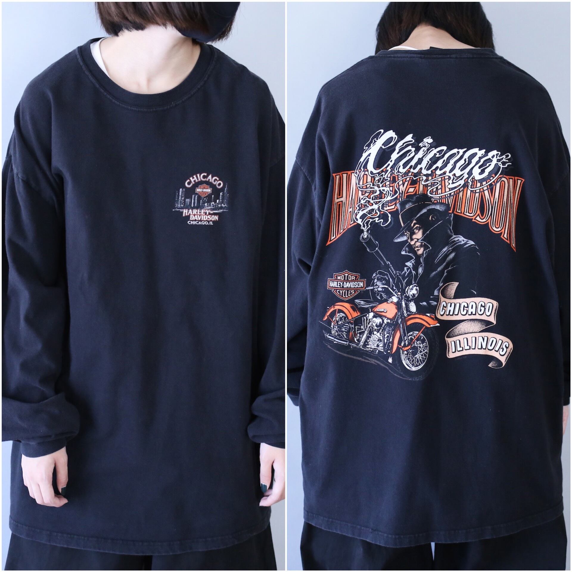 "HARLEY-DAVIDSON" front and back print loose silhouette l/s tee