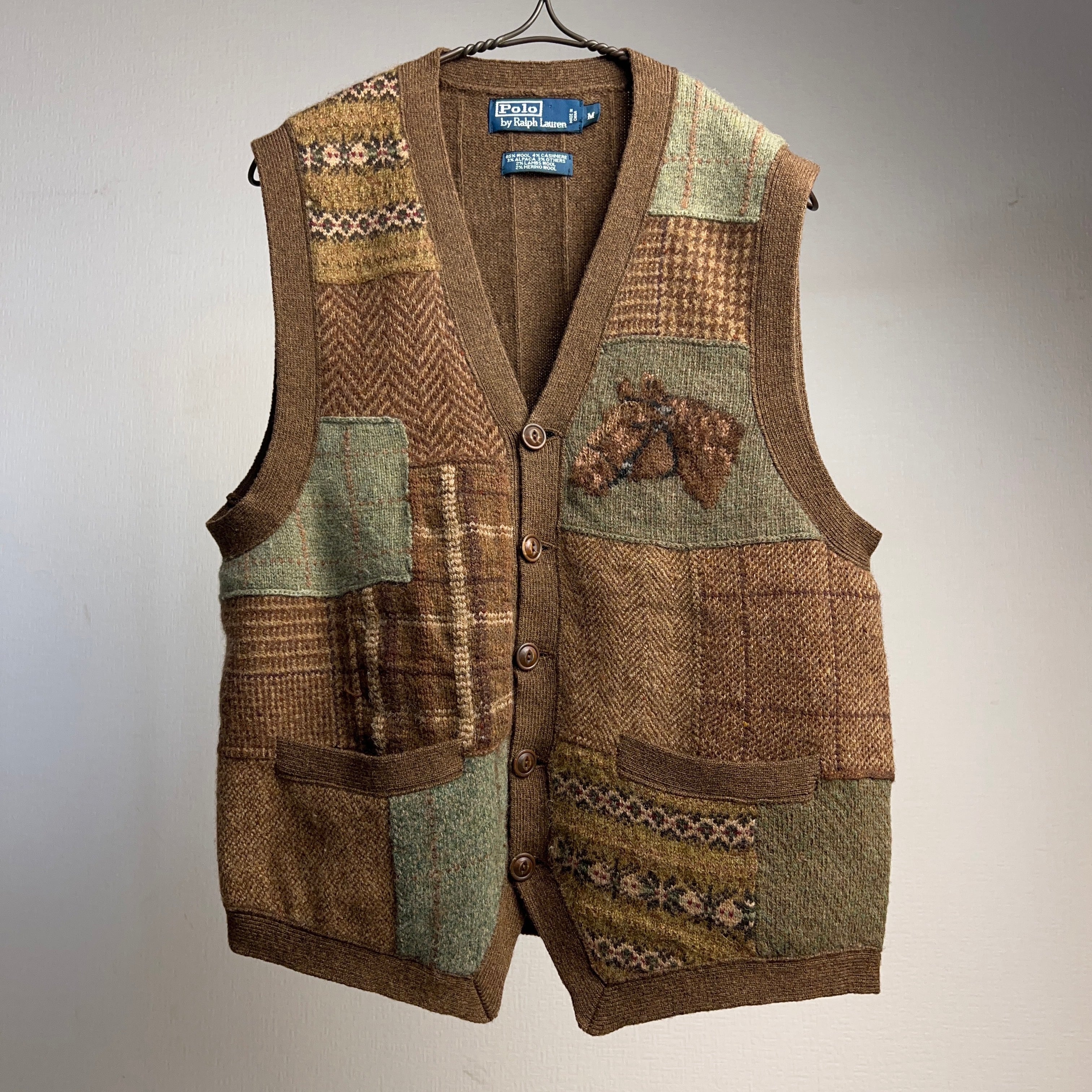 Polo by Ralph Lauren Knit Vest Patchwork SIZE M ポロラルフ ...
