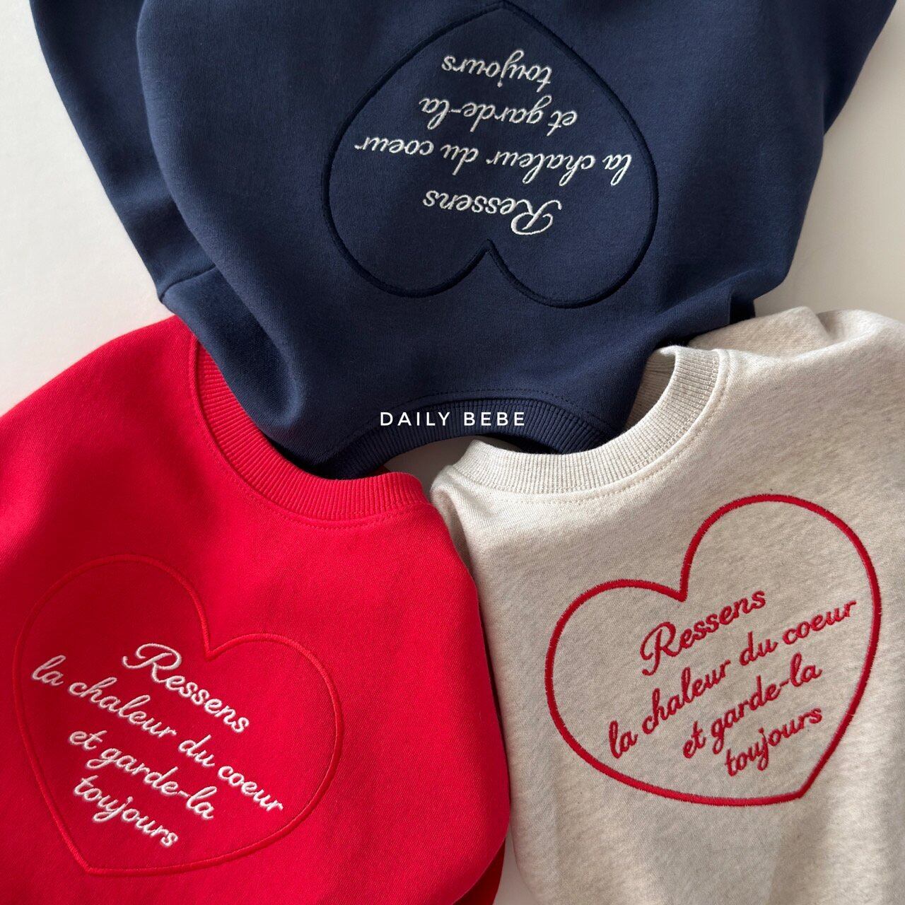 【2点送料無料】«予約»«ジュニアサイズあり»«daily bebe» ハート刺繍mtm 3colors