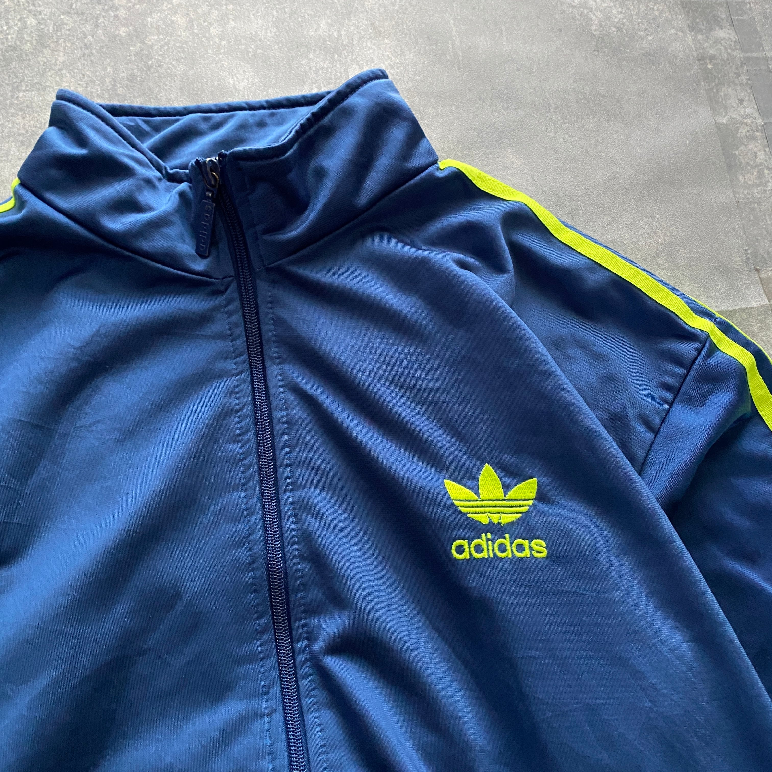 90s XXL Adidas ネイビー×蛍光イエロー ナイロンジャケット