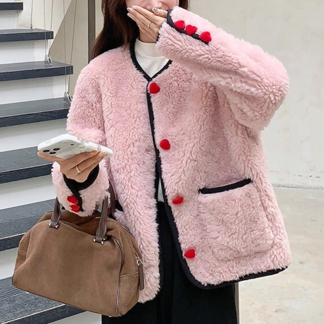 ハートボタンパイピングボアジャケット R01466