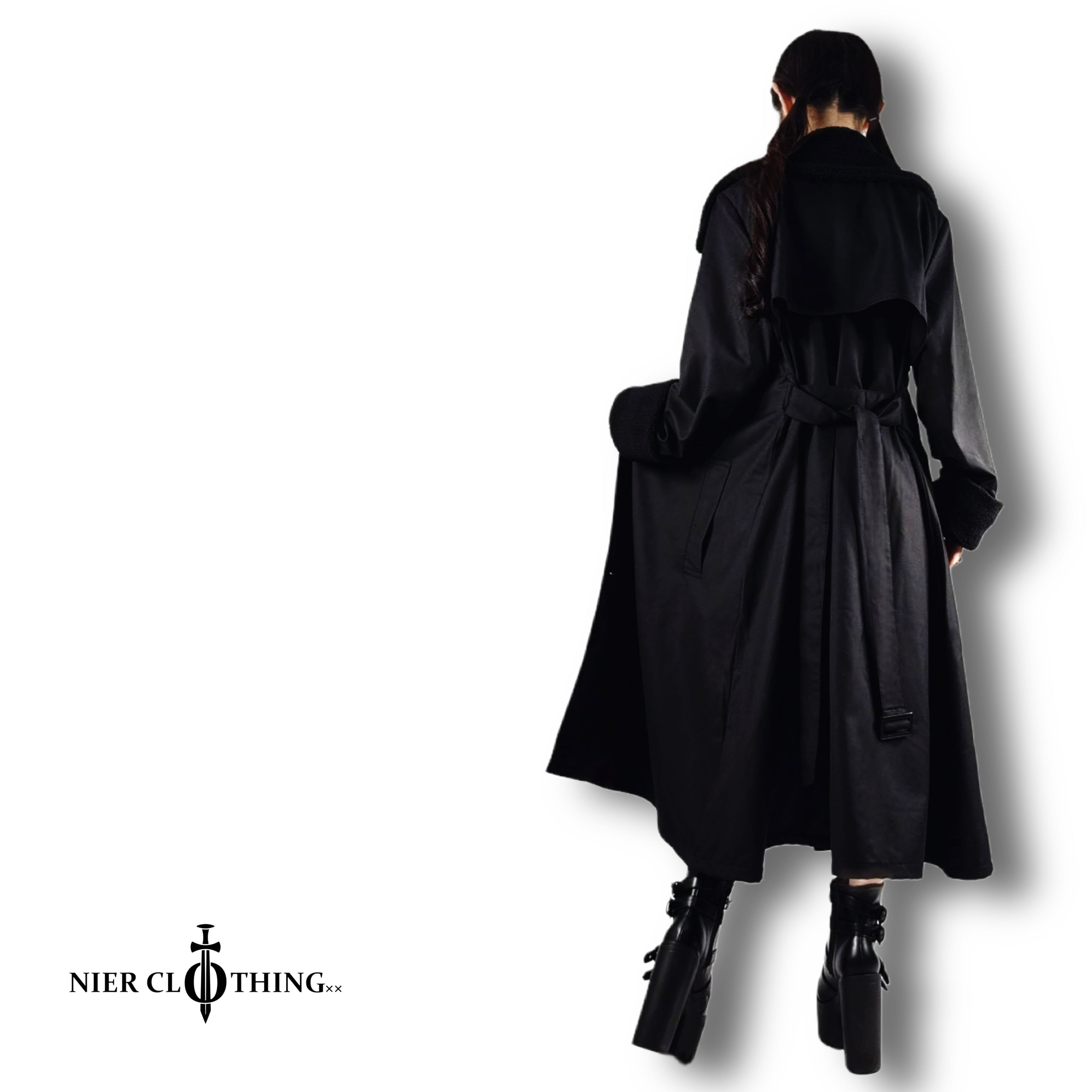 ボア襟付き春用BLACK LONG COAT【NIER刺繍入り】 | NIER CLOTHING