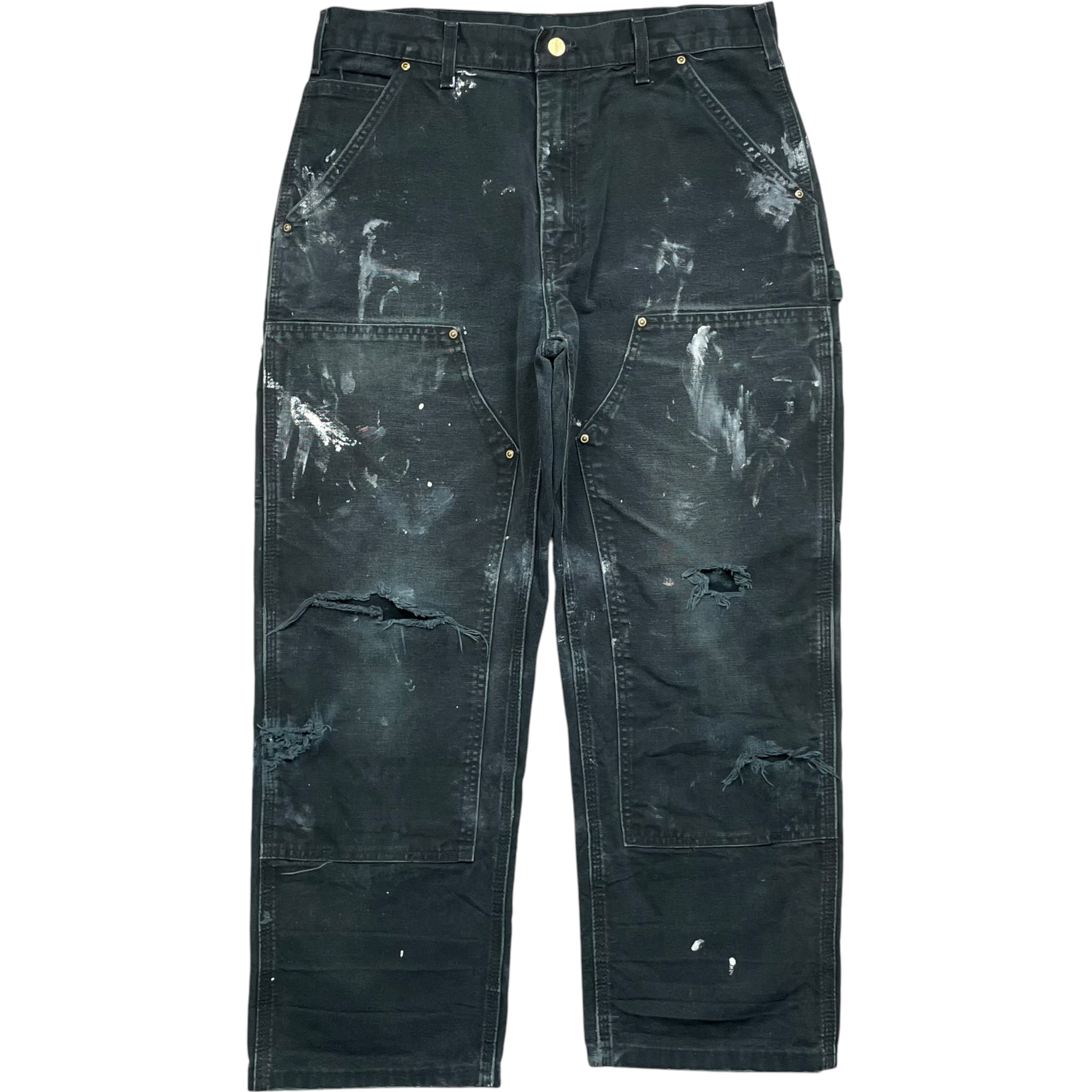《実寸 W33 L27》 Carhartt カーハート ペインターパンツ ワークパンツ ブラック ペイント フェード◎ ダメージ no.10341