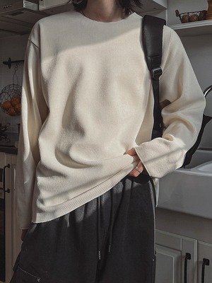 リブロングスリーブTシャツ｜ミニマルデザイン｜韓国クリーンカジュアル m0101