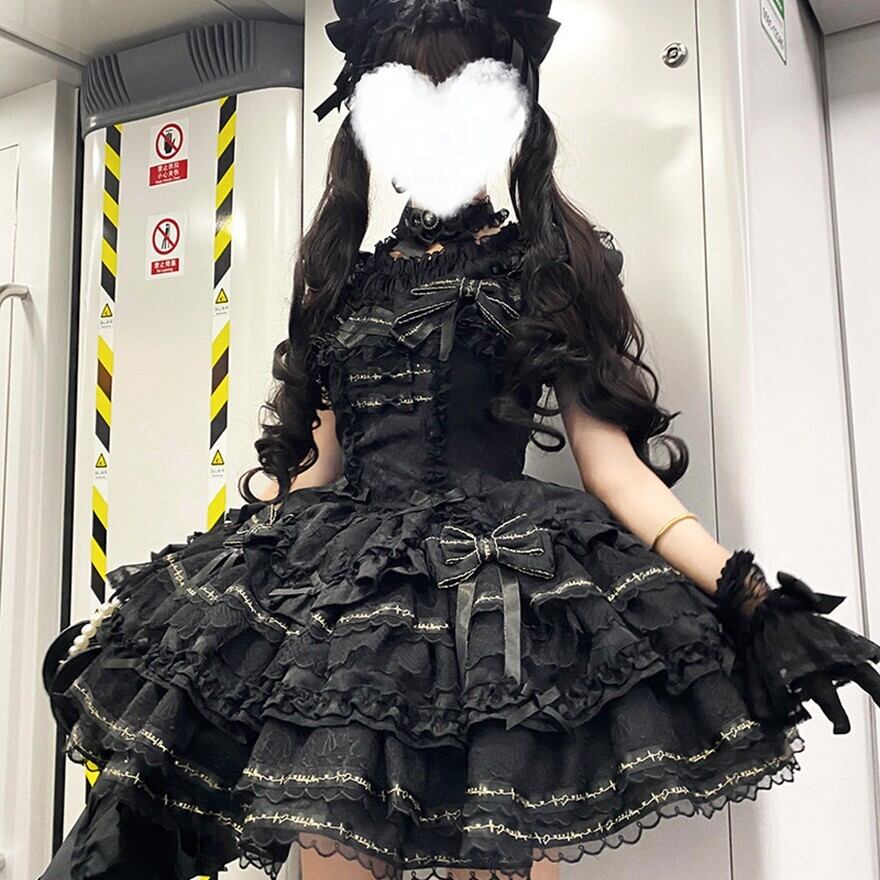 ゴスロリ ジャンパースカート レース ふんわり レイヤードスカート