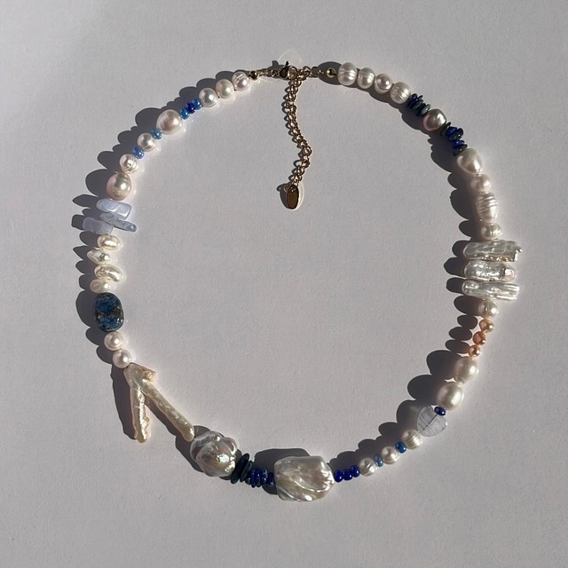 [Blue］ 不揃いバロックパールネックレス ［GSN113-B］