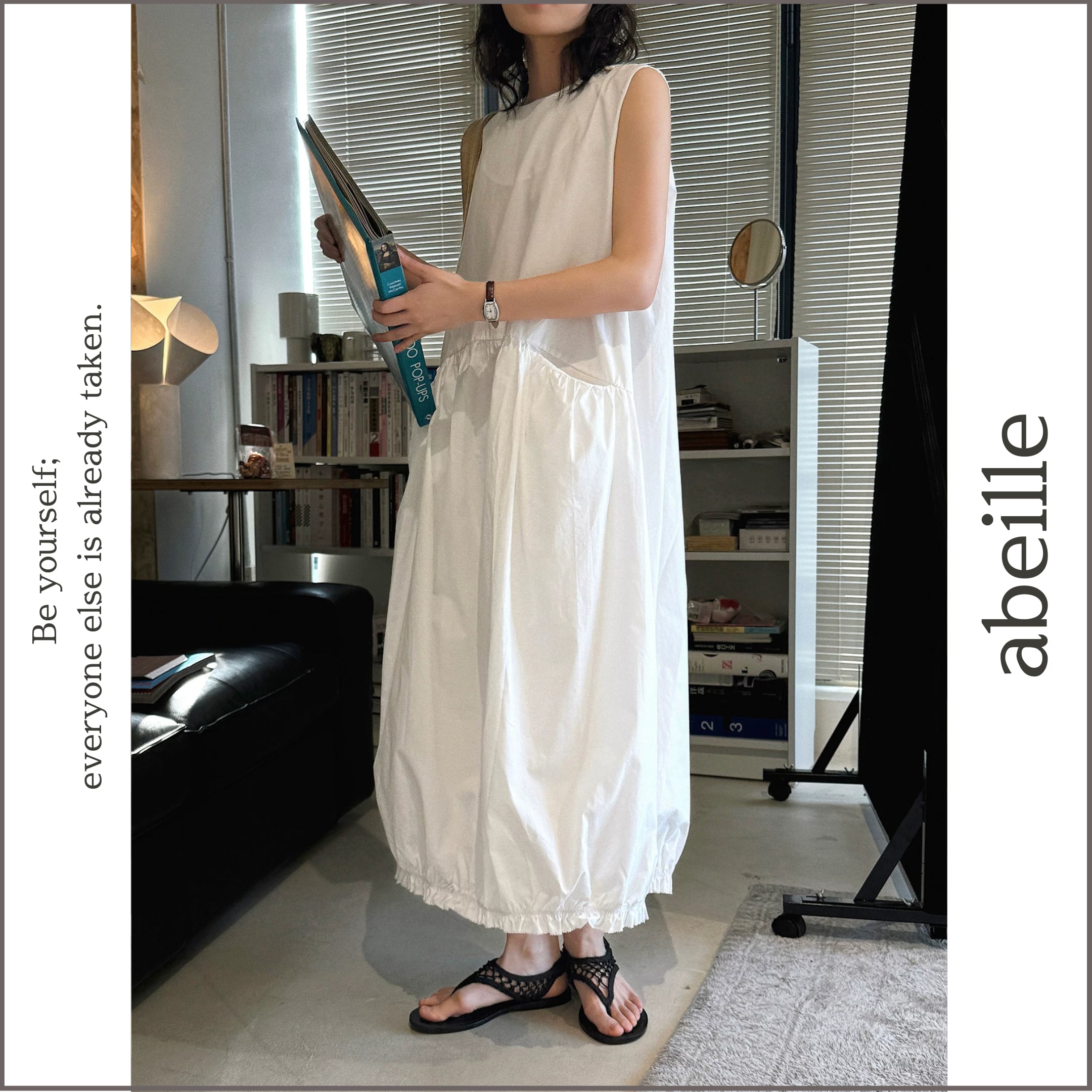gather hem sleeveless one-piece 14426
