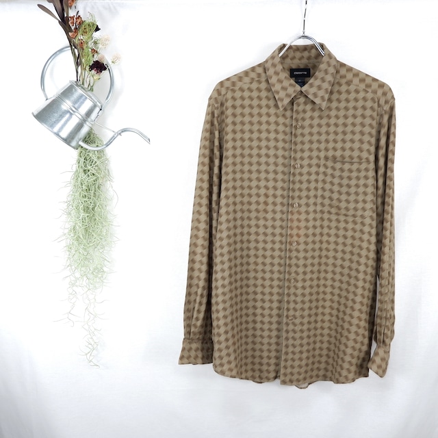 [M] claiborne Brown Pattern Rayon Shirt | クレイボーン 茶色 パターン レーヨン シャツ