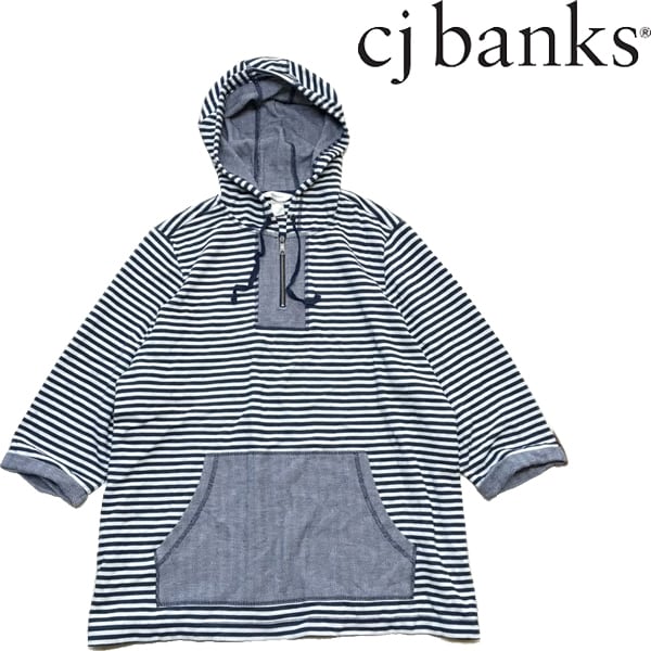 古着 00's ヒップホップ　HIPHOP スカジャン　フーディ　パーカー　4点 1点物◇CJ Banksボーダー柄ハーフジップ/ロンTパーカー古着メンズ