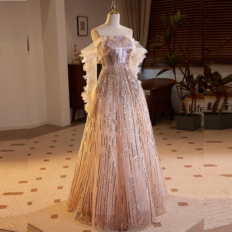 フラワースパンコールドレス D0037