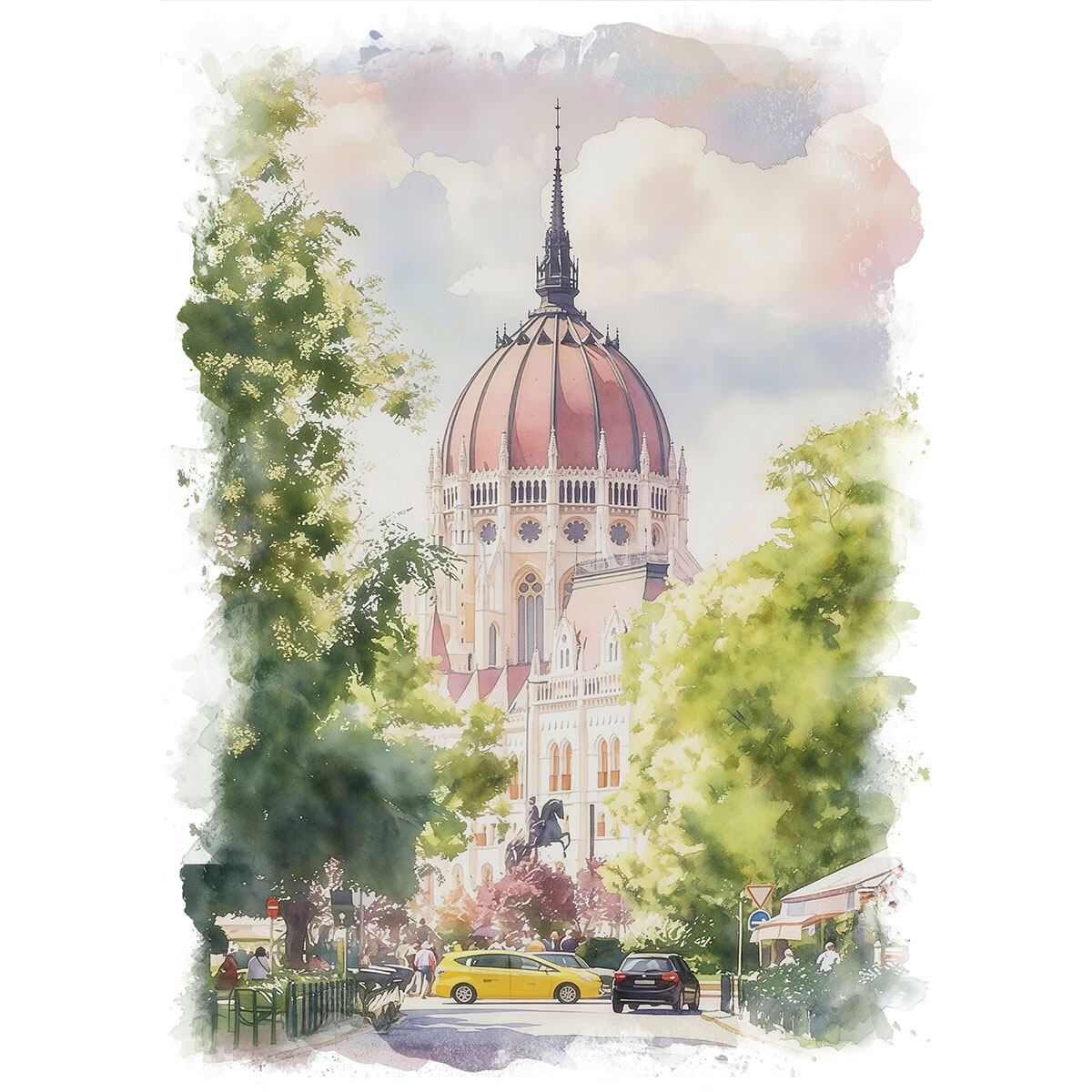 絵画 風景画(街並み) ハンガリー ブダペスト国会議事堂 インテリア