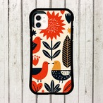 受注生産 iPhoneケース 鳥と花の民芸パターン｜北欧フォーク風 FMSY009A
