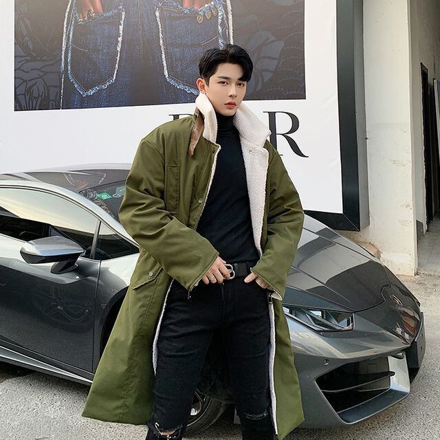 【予約販売】ボアコート アウター メンズ 裏ボア カジュアル ロング丈 ブラック カーキ 防寒 お洒落 こなれ感 ベーシック 秋冬 大きいサイズ M/L/XL