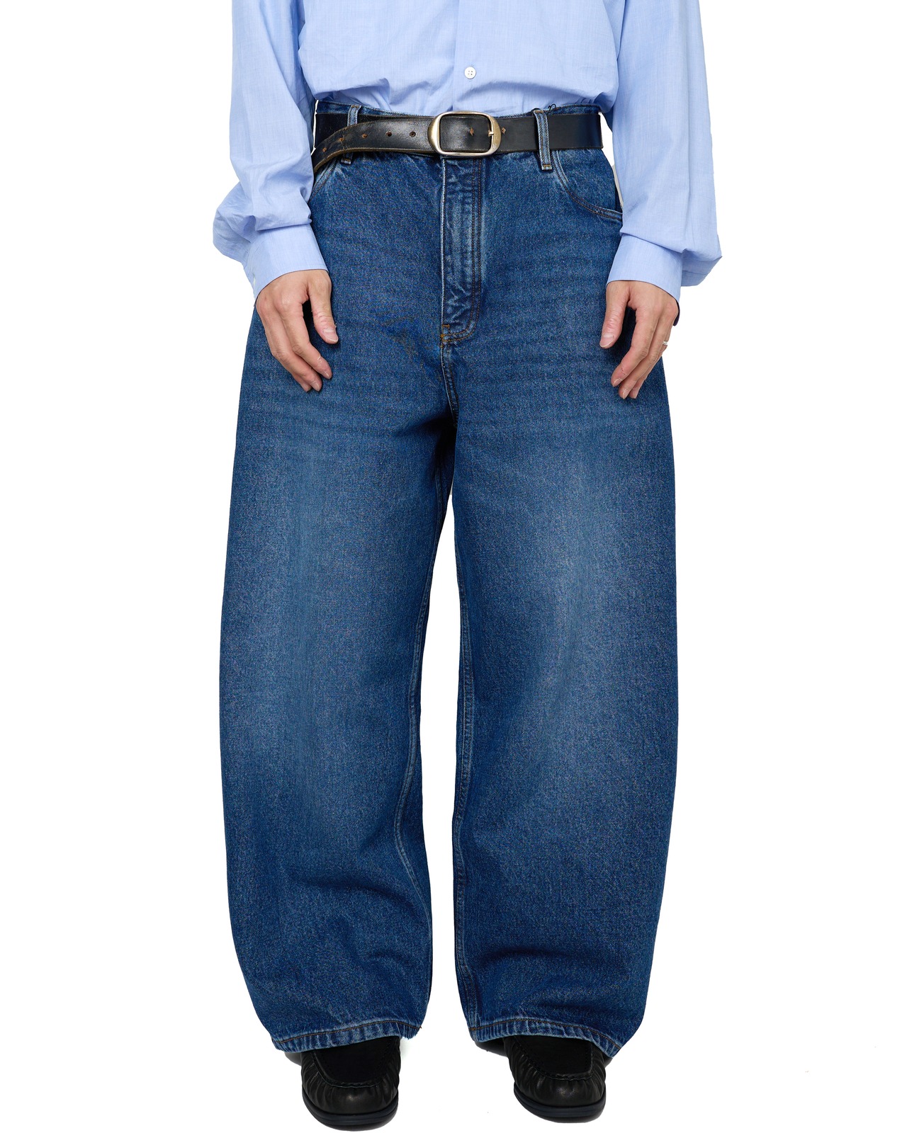 STUDIO NICHOLSON "PAOLO" DENIM PANT IN WORN WASH INDIGO