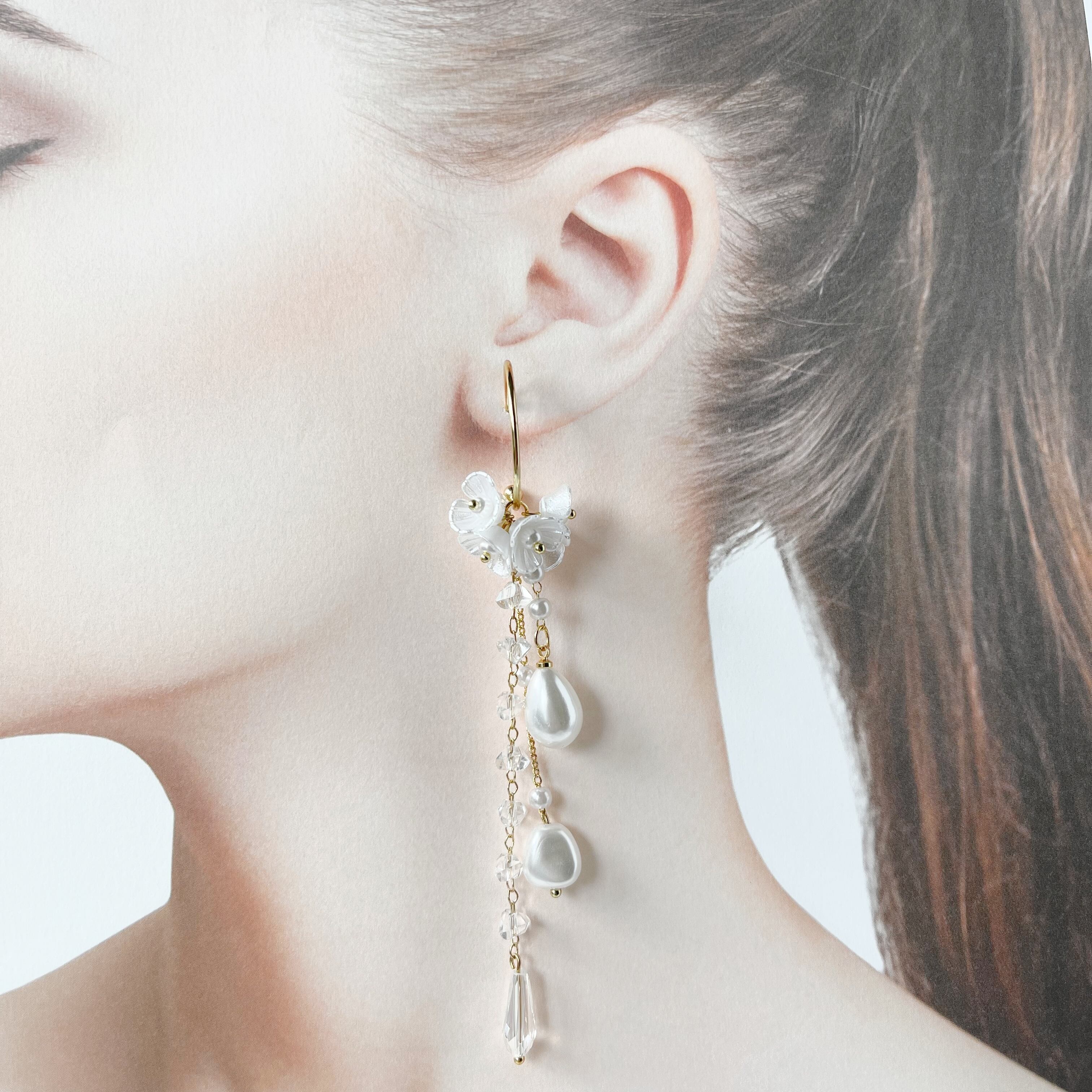 ホワイトフラワーパールピアス　N100