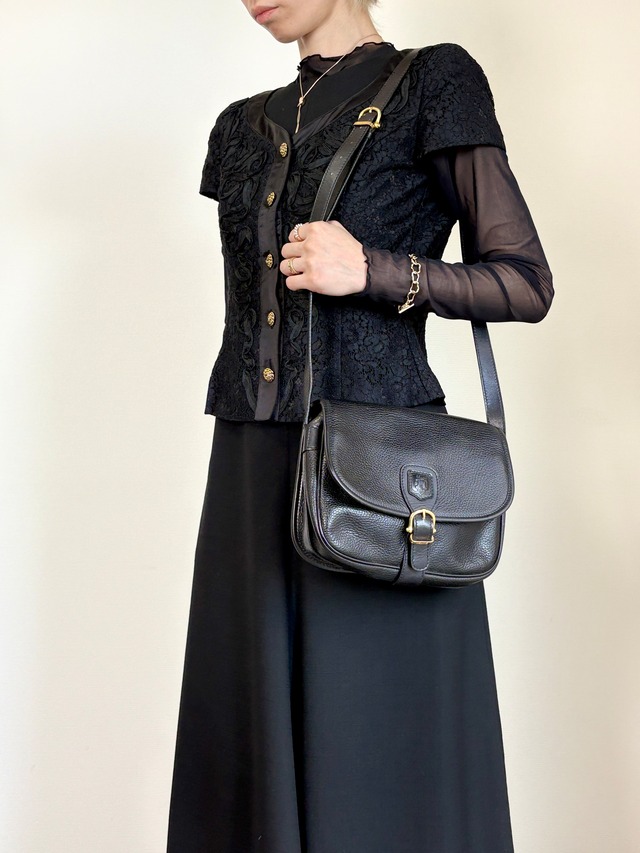 CELINE セリーヌ ショルダーバッグ ブラック ブラゾン型押し フロントバックル レザー vintage ヴィンテージ オールド 4n3ttr