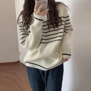 ボーダー ニット セーター 長袖 レディース トップス 春秋冬 大人 かわいい きれいめ おしゃれ カジュアル レトロ 大人可愛い 大人女子