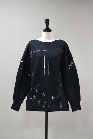 【Mame Kurogouchi】Landscape Embroidery Sweatshirt -BLACK-