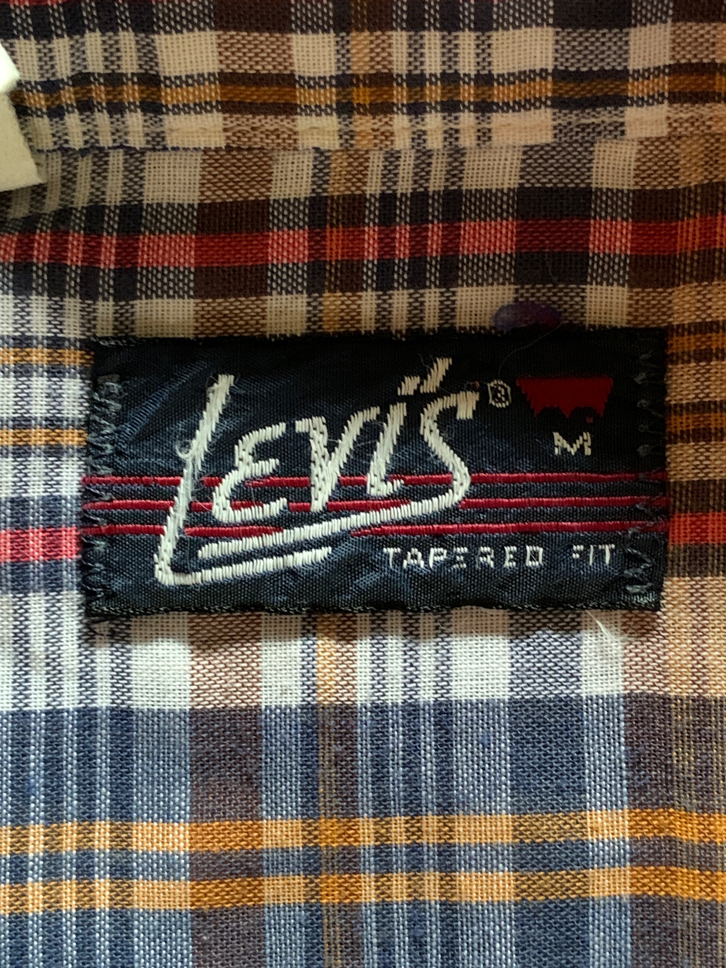 70's Levi's エンジ×ネイビー 好配色チェック 半袖シャツ 表記(M) USA製