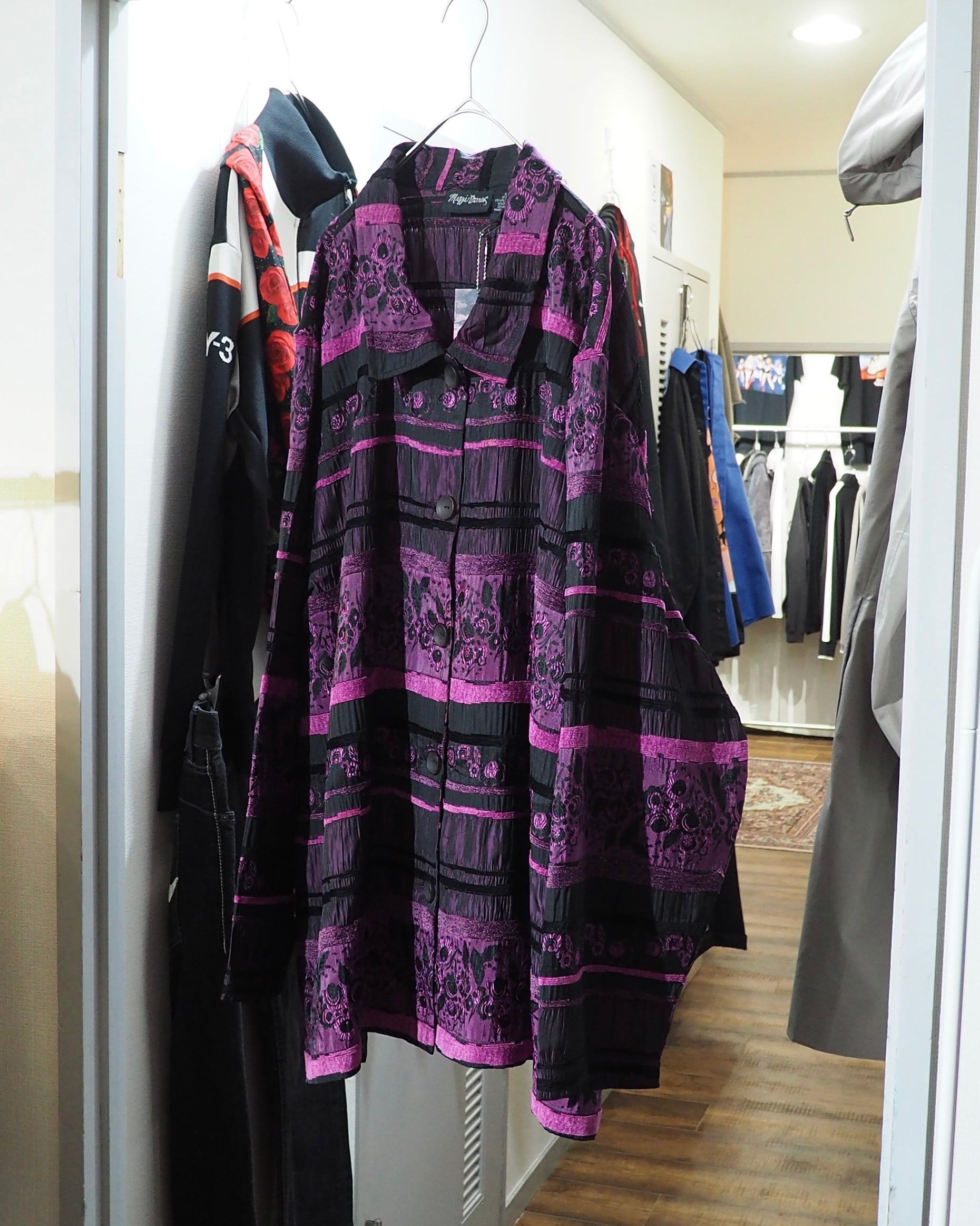 1990s Bewitching Dark purple velours × pleats Switching vintage loose jacket