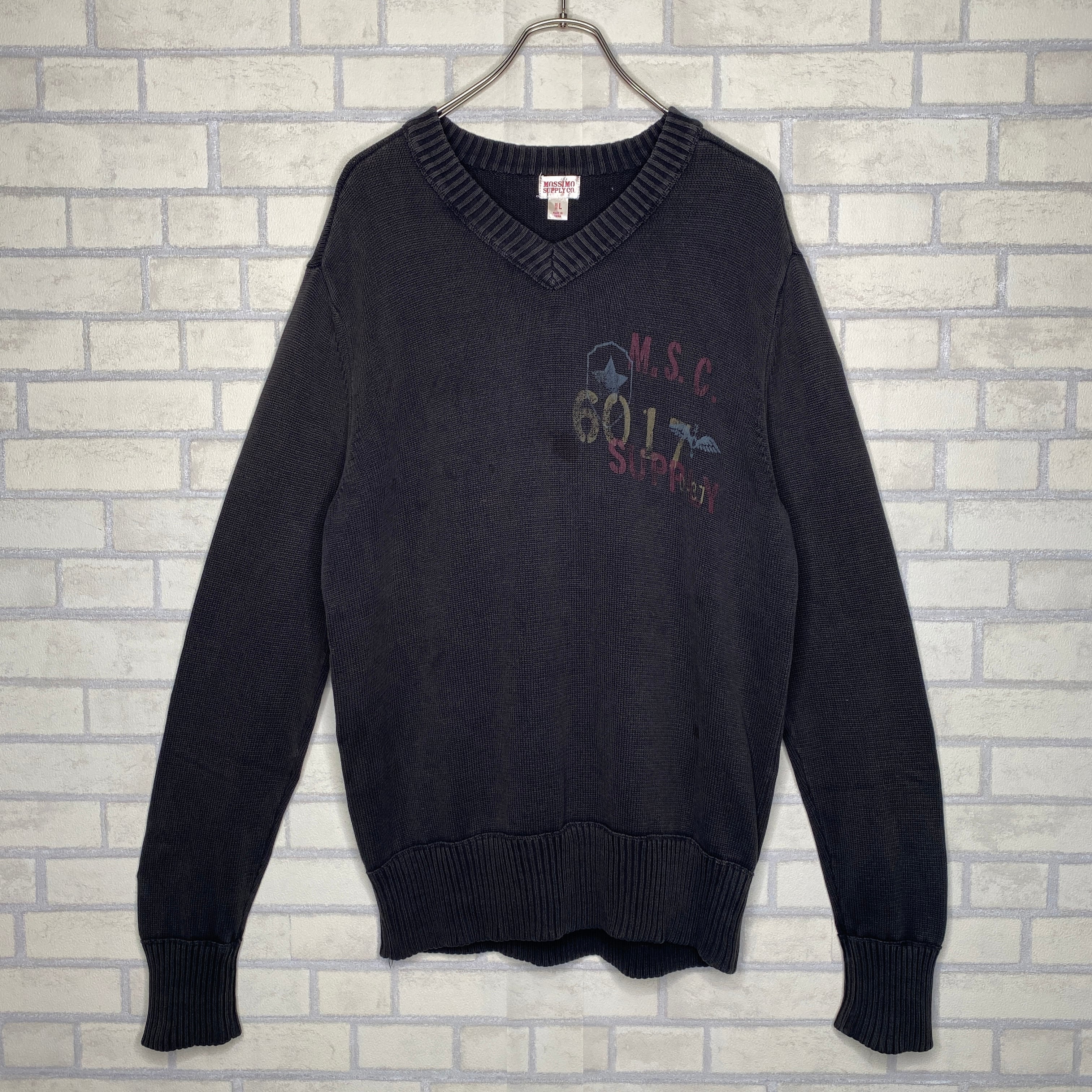 MOSSIMO SUPPLY CO. ニット L ブラック フロントプリント M.S.C. 