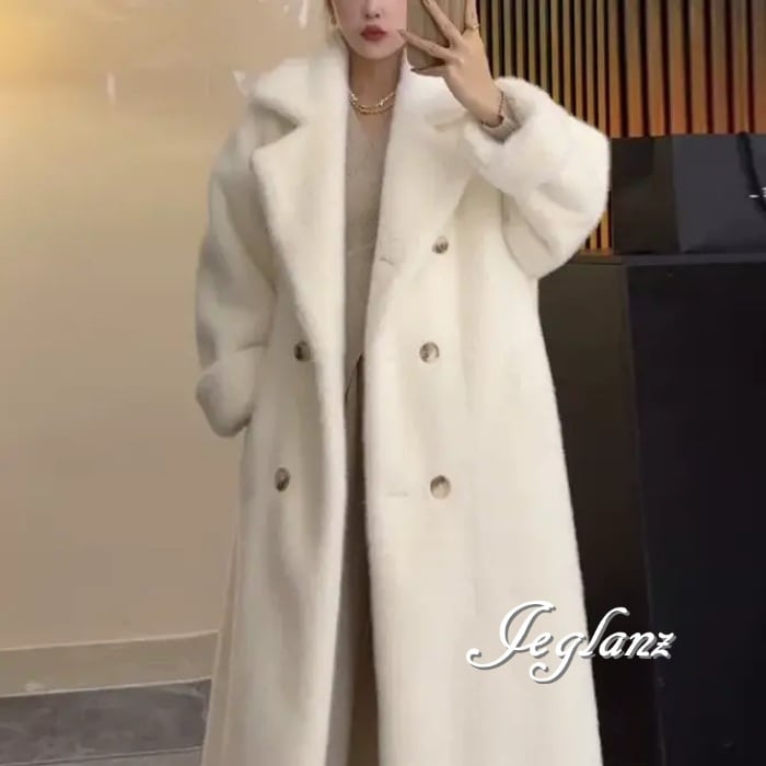 4色 ボア ニット ロング丈 コート テーラード ダブルブレスト ♪(MB014)τ