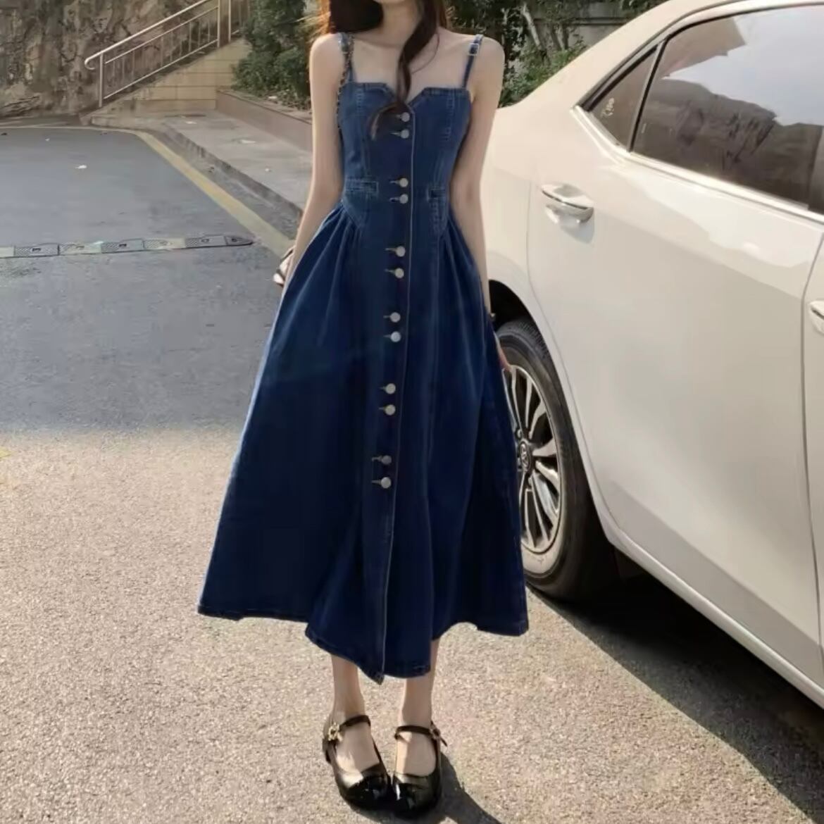 デニムAラインジャンパースカート