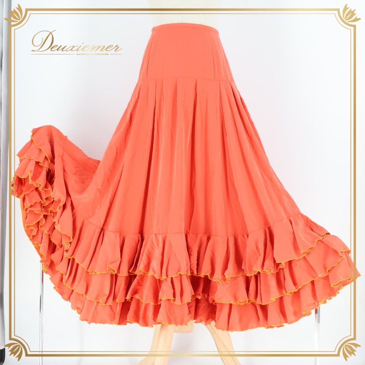 フラメンコ 衣装 ファルダ スカート ピンク系 オレンジ系 無地 ボランテ フリル レッスン 練習着 ダンス パーティ 発表会 ステージ衣装 発表会衣装 ダンス衣装 舞台衣装 ひらひら かわいい
