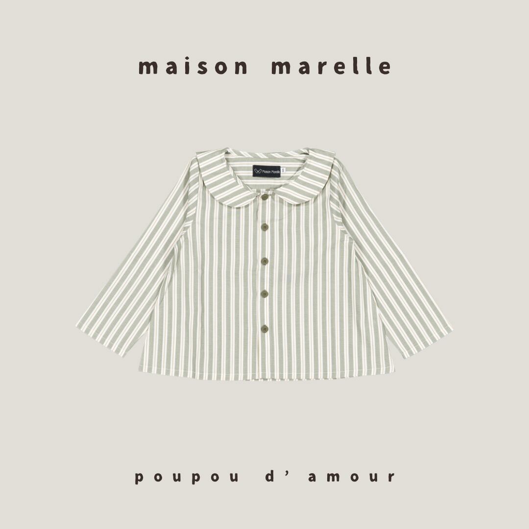 12M~5Y 送料無料【予約】maison marelle|Shirt MONCEAU - sauge stripes(11月上旬以降入荷予定)