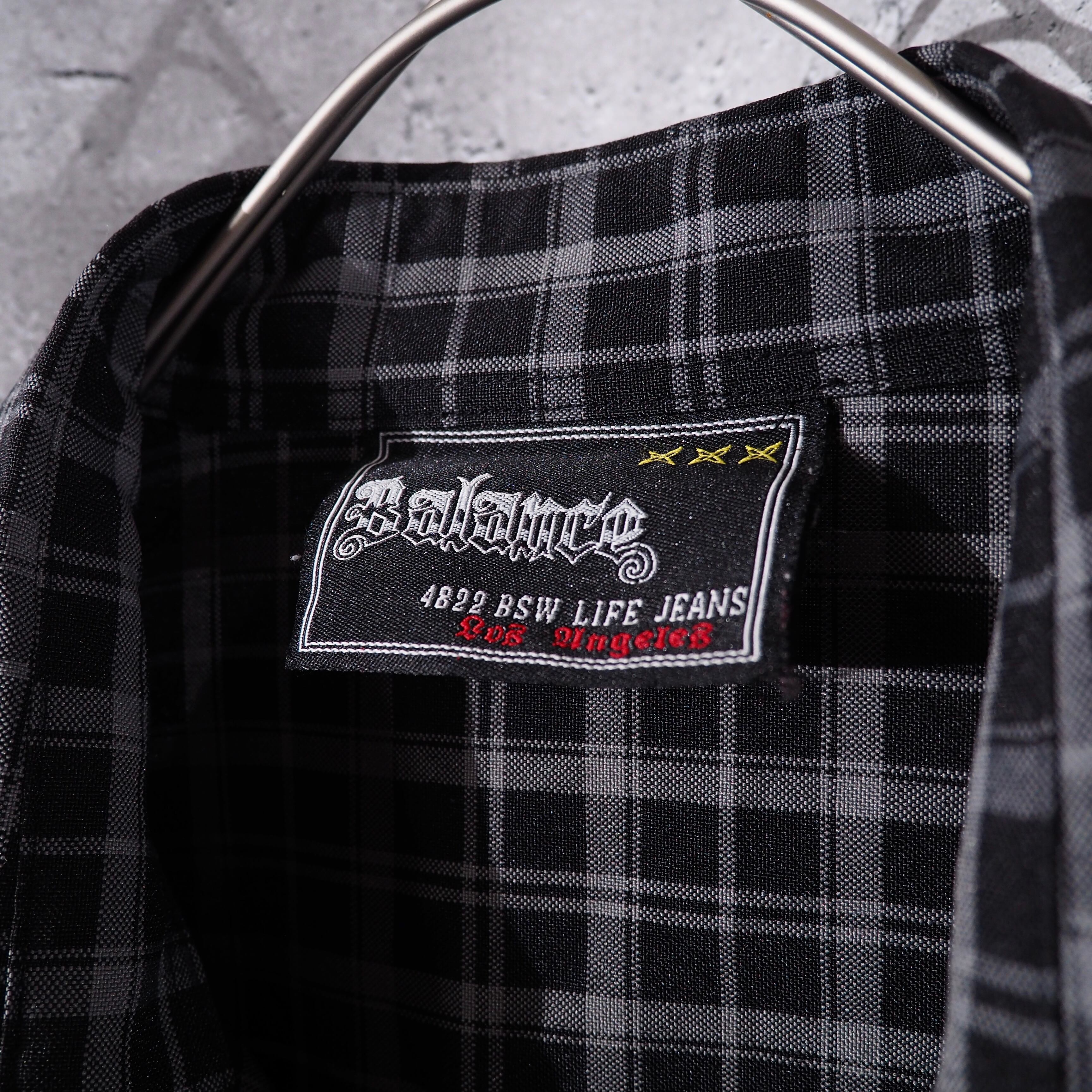 00s ” Balance street wear ” Dark check pattern Over silhouette Shirt