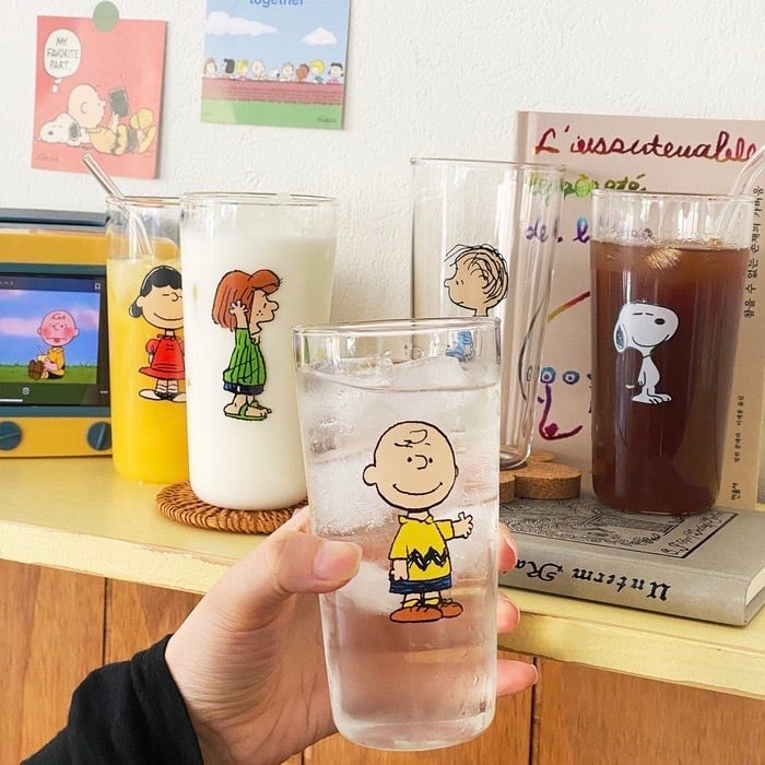 snoopy glass cup 400ml 5types / スヌーピー ピーナッツ コップ 韓国 北欧