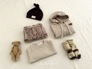 【valu bebe】ソフトパイル地リブオールインワン ベージュ 70〜80cm