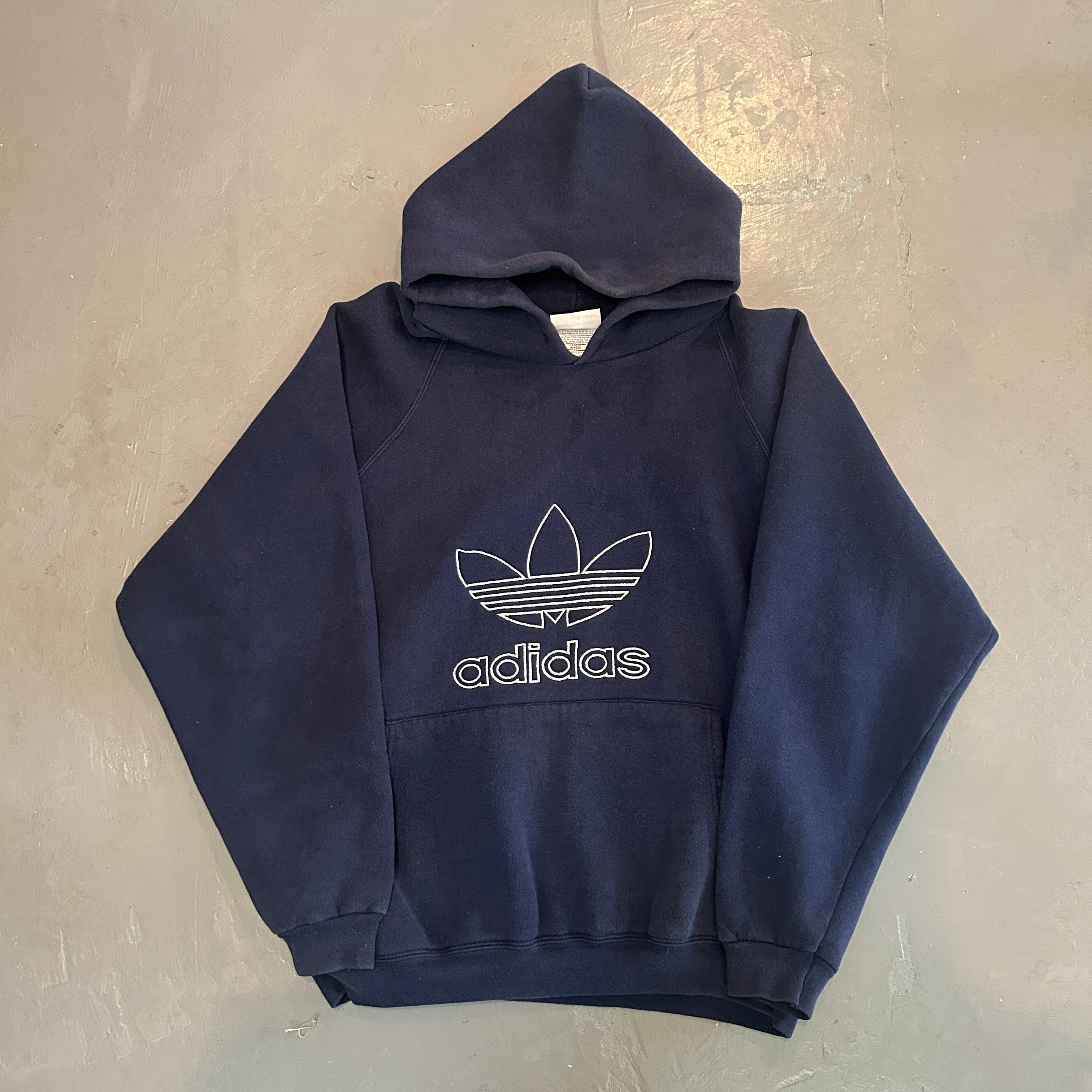 90s adidas hoodie / MADE IN USA ネイビー パーカー アディダス