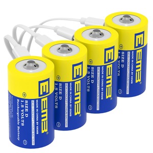 【在庫のみ】EEMB D電池1.5 V充電可能D電池5550 mWh充電可能リチウムD電池USB C型充電ケーブルLR 20懐中電灯交換電池 1.5 V 単1形充電式電池-4パック
