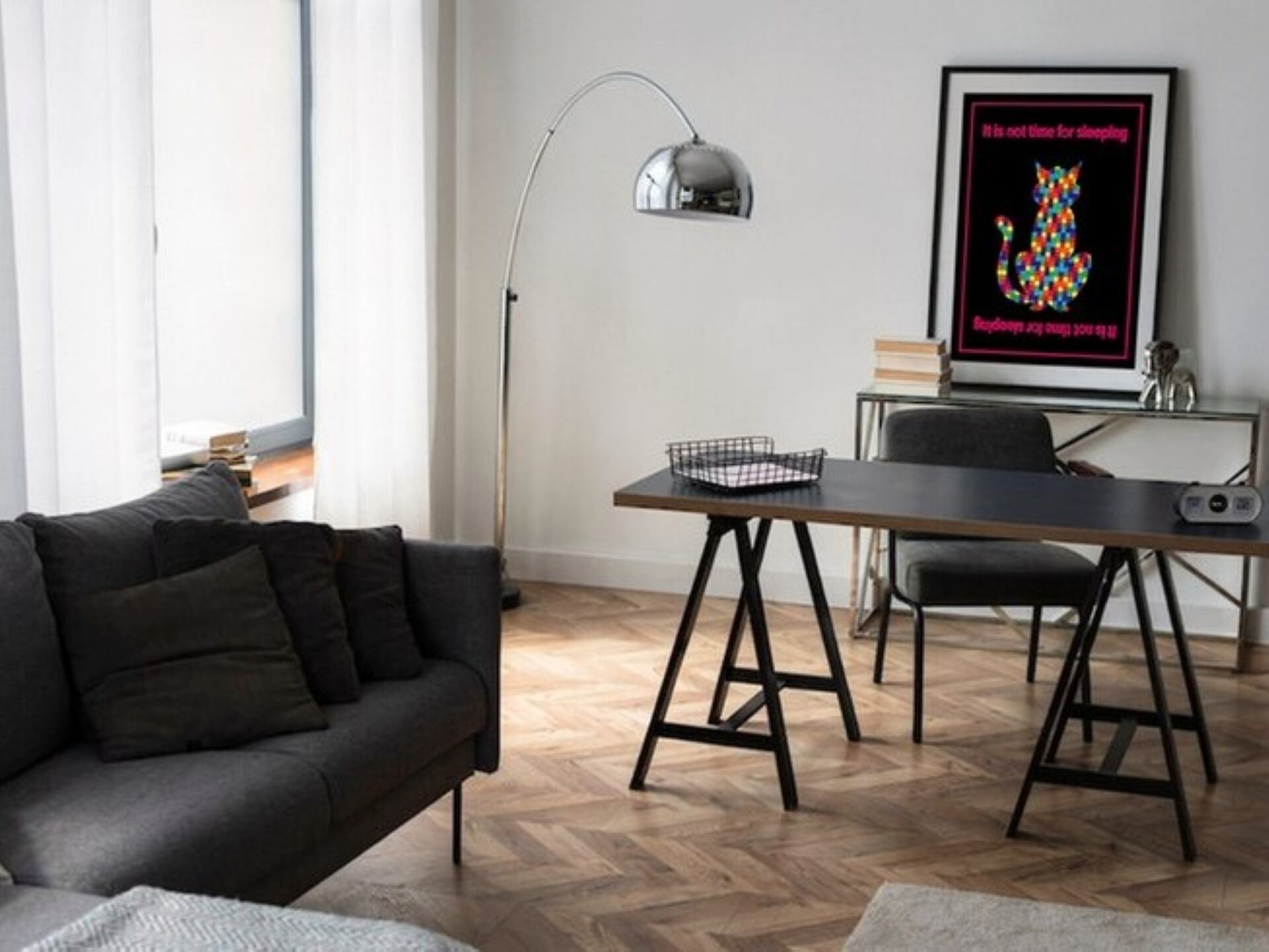 DHD(M)019【フレーム付きインテリアポスターA2　まわりが黒ネコ】