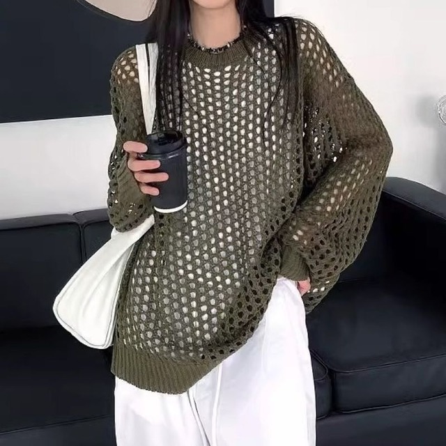 Loose mesh knit tops 4 colors　V1443